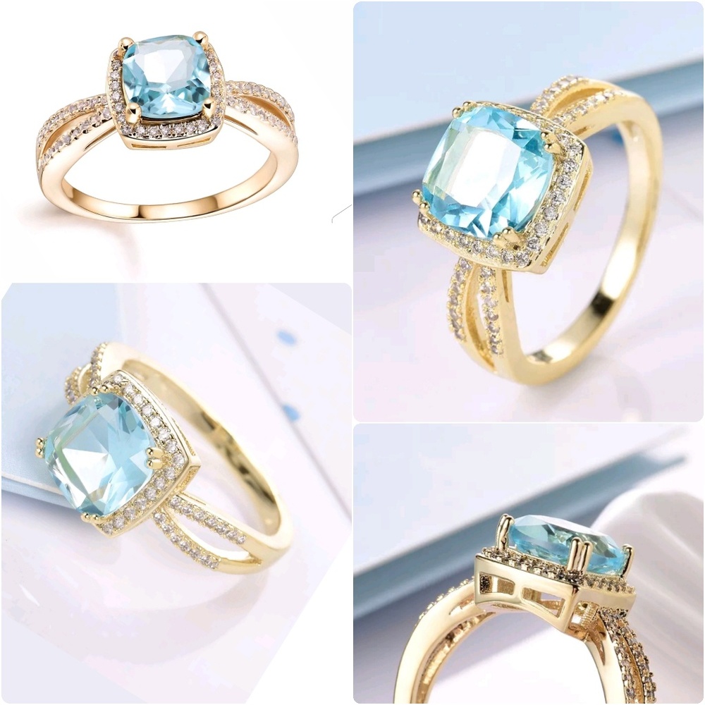Princess Blue Aquamarine Crystal Gold Filled
